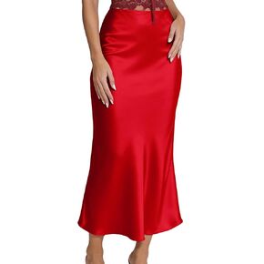 LCNBA Women's Spring Summer High Waist Satin Skirt Silk Elegant Cocktail Party Midi Skirts in Saudi Arabia