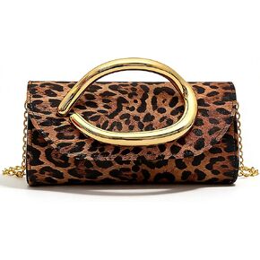 leopard print shoulder bag for women，Clutch Box Metal Handle Evening Bag Trendy Ladies Shoulder Crossbody Purse for Wedding Party in Saudi Arabia
