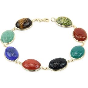 14K Yellow Gold Scarab Bracelet With Large Oval Gemstones 8 Inches in Saudi Arabia
