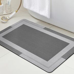 ACCUMTEK Non Slip Bath Mat, Thin Bathroom Rugs Fit Under Door, Quick Dry Bath Mats, Machine Washable Bath Rugs for Bathroom, Bathtub & Kitchen, Bathtub & Kitchen, Black/Solid/24 x17 in Saudi Arabia
