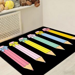 3.3x6.6 ft Pencil Coquette Bow Classroom Rug Pencil Bowknot Play Carpet Educational Area Rug Colorful Play Mat Non-Slip Back to School Floor Mat for Teaching Playroom Nursery Daycare Home Decor in Saudi Arabia