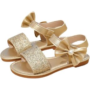 GORGLITTER Girl's Cute Flat Sandals Bow Sparkly Metallic Sequin Ankle Strap Dress Summer Wedding Beach 2026 Shoes in Saudi Arabia