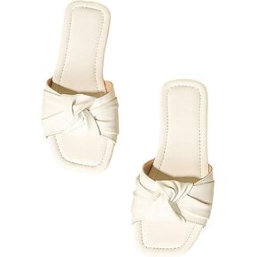 GORGLITTER Girl's Slip On Dress Sandals Square Open Toe Leather Slides Summer Elegant Dressy Flat Sandals in Saudi Arabia