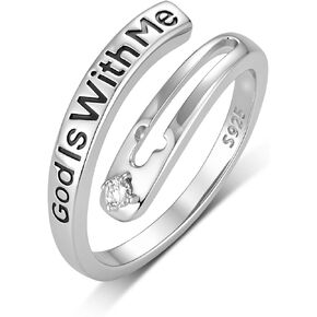 Lab Grown Diamond God Is With Me Ring Size 7 for Women, 925 Sterling Silver Lab Diamond Inspirational Ring Open Band Religious Faith Jewelry Gift in Kuwait