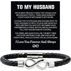To My Husband Bracelet, Love You Forever My Man Infinity Leather Bracelets for Man Stainless Steel Unique Birthday for Him in Saudi Arabia