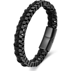 Genuine Black Leather Cross Bracelet for Men - Best Gift for Husband Boyfriend, Men's Braided Leather Cord Bracelets, Fathers Day Happy Birthday Presents for Him Dad Son Grandpa, Fits Wrists 7.8"-8.3" in Saudi Arabia