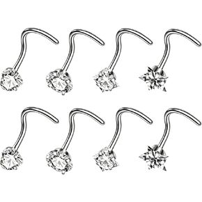 8pcs Silver Nose Rings Studs,Hypoallergenic Nose Studs for Women,Cubic Zirconia L Shape Star Nose Ring,3mm Stainless Steel Noses Piercing Suitable for Daily Wear for Women and Men in Saudi Arabia