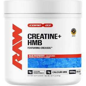 RAW Creatine Plus HMB, Blue Raspberry, Creatine HMB Powder - Creatine Monohydrate Powder with 3G HMB, Taurine & No Added Sugar, Muscle Mass Growth, Strength Building & Enhanced Energy, 30 Servings in Saudi Arabia