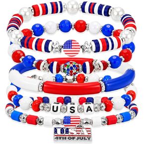 250 Anniversary USA Merchandise Beaded Bracelets for Women - USA 250th Anniversary Stackable Clay Bead Bracelet Set, Red White and Blue 4th of July Accessories Patriotic Jewelry in Saudi Arabia