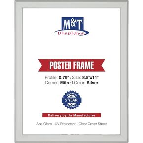 M&T Displays Snap Poster Frame 11x17 Inch Silver 0.79" Aluminum Profile Easy Front Loading Wall Mounting Photo Picture Document Sign Holder Mitered Corner Anti Glare Cover (5 pack) in Saudi Arabia