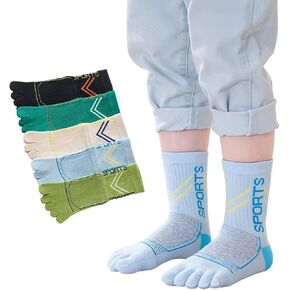 Kids Cotton Toe Socks, Five Finger Athletic Breathable Split Toe Crew Socks for Boys Girls 6-15 Years, 5 Pairs in Saudi Arabia