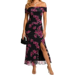 Women Off Shoulder Maxi Dresses Summer Floral Mash Ruffle Split Bodycon Dress for Wedding Guest Dress Cocktail Party in Kuwait
