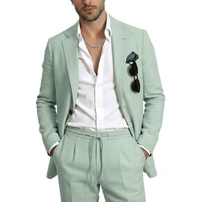 Retro Linen Mens Suit 2 Piece Slim Fit Suits Set Linen Tuxedos Jackets Blazer Pants Summer Beach Wedding Prom for Men in Saudi Arabia