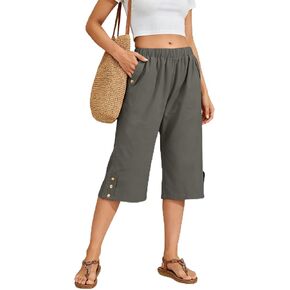 WROLEM Women Summer Capri Pants Casual Wide Leg Elastic Waist Lightweight Cropped Loose Pants with Pockets in Saudi Arabia