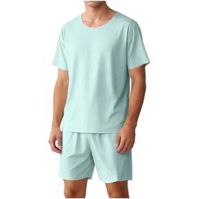 Lastesso Pajamas for Men Short Sleeve and Shorts Summer Loungewear Sets Casual Two Piece Sleepwear Lightweight Pjs Set in Saudi Arabia