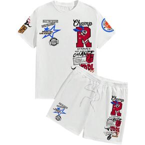 VIPWOLF Men's 2 Piece Short Set Graphic T-Shirts Short Sleeve Tee Top and Drawstring Shorts with Pockets Tracksuit in Kuwait