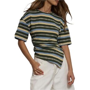 SOLY HUX Women's Striped T Shirt Short Sleeve Split Asymmetrical Hem Tee Casual Summer Tops in Saudi Arabia