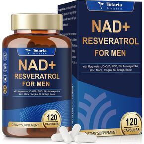 Totaria NAD+ Support for Men - NAD Trans-Resveratrol Supplement with CoQ10, PQQ, Magnesium,Ashwagandha – NMN & NMNH Alternative - Cell Energy & Vitality – 120 Capsules in Saudi Arabia