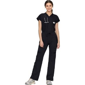 Scrubs for Women Set, V Neck Top & Straight Leg Pants | 6 Pockets, High Elastic Soft Fabric, Drop Shoulder, Slit Hem Yoga Scrub Pants for Easy Movement (Previously COZYFIT) in Saudi Arabia