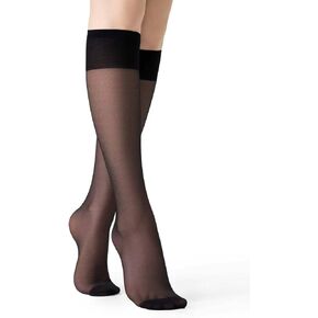 leg elegant 6 Pairs Sheer Knee High Stockings for Women, Reinforced Toe, Multicolors, 15 Denier Nylon (Black-002) in Saudi Arabia