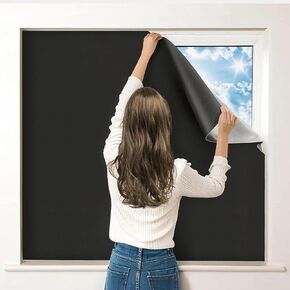 Blackout Blinds 158" x 57", 100% Blackout Curtains for Window, 420D No Drill Portable Black Out Shades Film for Bedroom, Cut to Any Size, Nursery Black Out Blinds for Baby Temporary, 30 Hook and Loop in Saudi Arabia