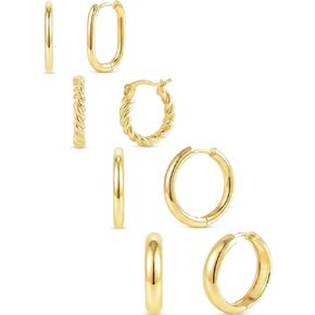 4 Pairs Gold Hoop Earrings for Women - 14K Gold Plated 316 Stainless Steel, Hypoallergenic Lightweight Huggie & Twisted Hoop Earring Set 20/22/24/25 mm in Saudi Arabia
