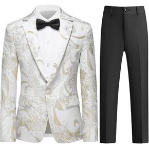 Boys Tuxedo Suit Set 3 Piece Floral Kids Formal Outfit Slim Fit Jacket with Pants Shirt and Bow Tie for Sneaker Balls Parties in Saudi Arabia