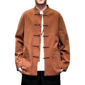 Chinese Traditional Clothes Tang Suit Men Hanfu Long Sleeve Top,Kung Fu Jacket Tai Chi Arts Uniform (US, Alpha, 4X-Large, Regular, Regular, Brown) in Saudi Arabia