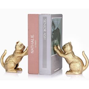 Cat Decorative Bookends for Shelf, Cute Book End Unique Book Ends to Hold Books Heavy Duty for Desk Office, Vintage Antique Gold Home Decor, Shelf Decoration, Modern Living Room Decor in Saudi Arabia