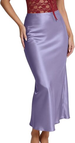 LCNBA Women's Spring Summer High Waist Satin Skirt Silk Elegant Cocktail Party Midi Skirts in Saudi Arabia