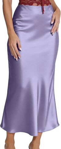 LCNBA Women's Spring Summer High Waist Satin Skirt Silk Elegant Cocktail Party Midi Skirts in Saudi Arabia