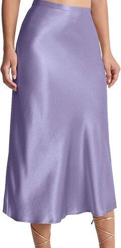 LCNBA Women's Spring Summer High Waist Satin Skirt Silk Elegant Cocktail Party Midi Skirts in Saudi Arabia