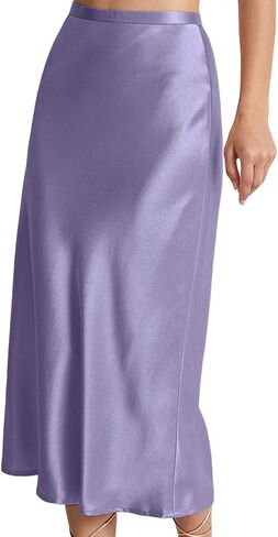 LCNBA Women's Spring Summer High Waist Satin Skirt Silk Elegant Cocktail Party Midi Skirts in Saudi Arabia