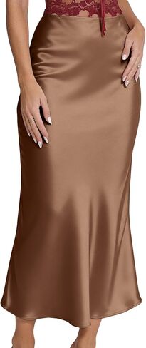 LCNBA Women's Spring Summer High Waist Satin Skirt Silk Elegant Cocktail Party Midi Skirts in Saudi Arabia