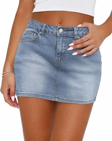 ELLEVEN Low Rise Denim Skirt with Built-in Shorts - High Stretch Lightweight Mini Skirt, Y2K Jean Skort for Campus Wear in Kuwait