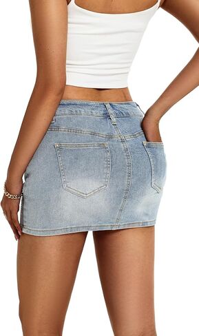 ELLEVEN Low Rise Denim Skirt with Built-in Shorts - High Stretch Lightweight Mini Skirt, Y2K Jean Skort for Campus Wear in Kuwait