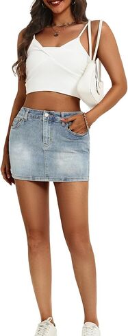 ELLEVEN Low Rise Denim Skirt with Built-in Shorts - High Stretch Lightweight Mini Skirt, Y2K Jean Skort for Campus Wear in Kuwait