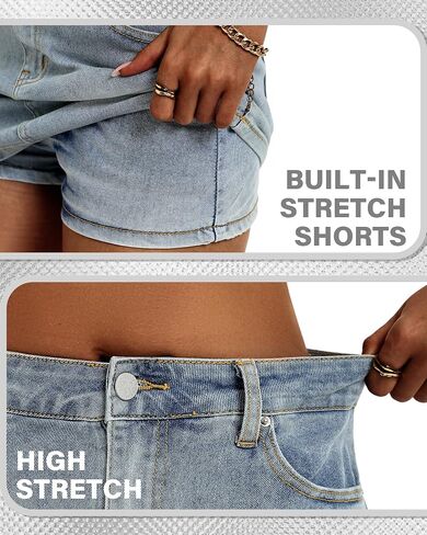 ELLEVEN Low Rise Denim Skirt with Built-in Shorts - High Stretch Lightweight Mini Skirt, Y2K Jean Skort for Campus Wear in Kuwait