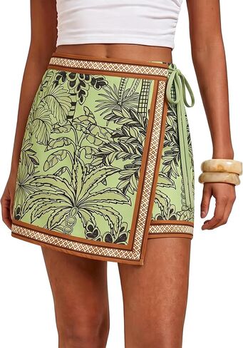 Women's Wrap Mini Skirt Floral Printed Casual Short Skirts Elastic Waist Summer Beach Vacation Boho Skirts in Saudi Arabia