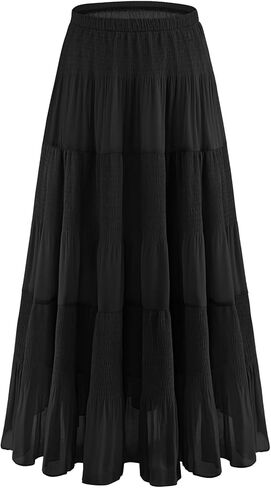 Maxi Skirts for Women Chiffon Flowy Skirt Elastic High Waisted Pleated A-Line Boho Long Skirts with Lining 2026 in Saudi Arabia
