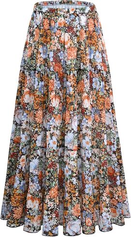 Maxi Skirts for Women Chiffon Flowy Skirt Elastic High Waisted Pleated A-Line Boho Long Skirts with Lining 2026 in Saudi Arabia