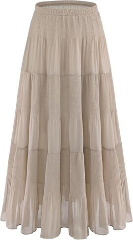 Maxi Skirts for Women Chiffon Flowy Skirt Elastic High Waisted Pleated A-Line Boho Long Skirts with Lining 2026 in Saudi Arabia