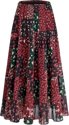Maxi Skirts for Women Chiffon Flowy Skirt Elastic High Waisted Pleated A-Line Boho Long Skirts with Lining 2026 in Saudi Arabia