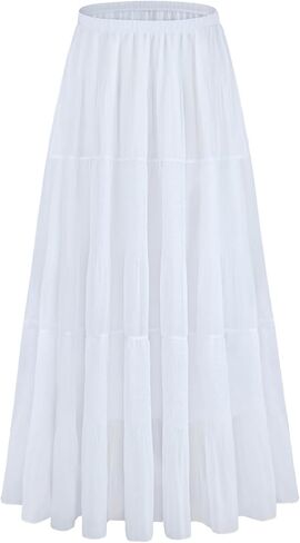 Maxi Skirts for Women Chiffon Flowy Skirt Elastic High Waisted Pleated A-Line Boho Long Skirts with Lining 2026 in Saudi Arabia