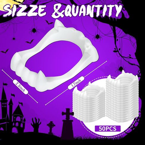 Seifar 50 Packs Plastic Vampire Teeth Fake Fangs Halloween Costume Props for Cosplay Party, Goodie Bag Filler, Trick or Treat Accessories in Saudi Arabia