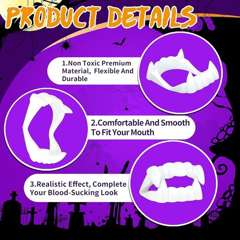 Seifar 50 Packs Plastic Vampire Teeth Fake Fangs Halloween Costume Props for Cosplay Party, Goodie Bag Filler, Trick or Treat Accessories in Saudi Arabia