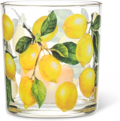 Abbott Collection Lemons Votive | Food Safe, Lead & Cadmium Free, Soft Ambient Glow, Hand Wash, Glass, Yellow/Green, 3"H in Saudi Arabia