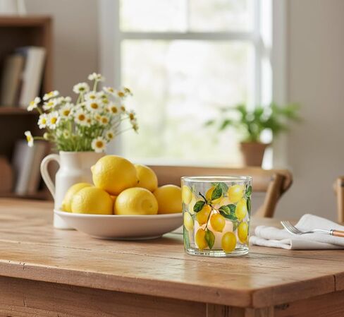 Abbott Collection Lemons Votive | Food Safe, Lead & Cadmium Free, Soft Ambient Glow, Hand Wash, Glass, Yellow/Green, 3"H in Saudi Arabia