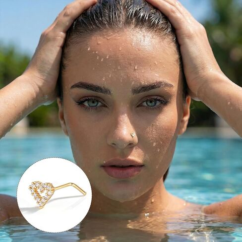 Tucnoeu 4 قطع حلقات أنف، ترصيع أنف على شكل حرف L للنساء، تصميمات قلب فراشة من الفولاذ المقاوم للصدأ أنوف ذهبية ثقب تشيكوسلوفاكيا هيئة ثقب الأنف ترصيع المجوهرات in Kuwait