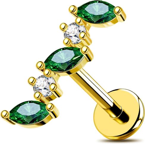 OUFER 18G Titanium Helix Piercing Jewelry-Flat Back Gold Cartilage Earrings, Push Pin Upper Lobe Earrings Clear Emerald CZ Cartilage Rook Tragus Conch Piercing Jewelry in Kuwait